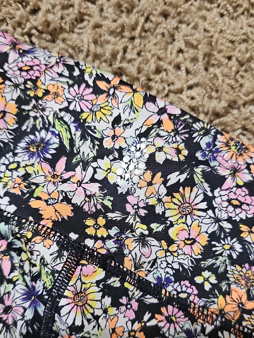 NWOT Free People Movement Leggings Eden Floral Large Drawstring Neon Pockets - Picture 10 of 12